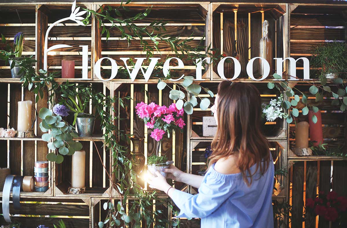 Wooden boxes as a florist's tool